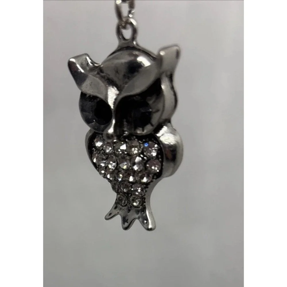 Metal Silver Color Own Keychain‎ Rhinestones Black Onyx Eyes Purse Key Fob